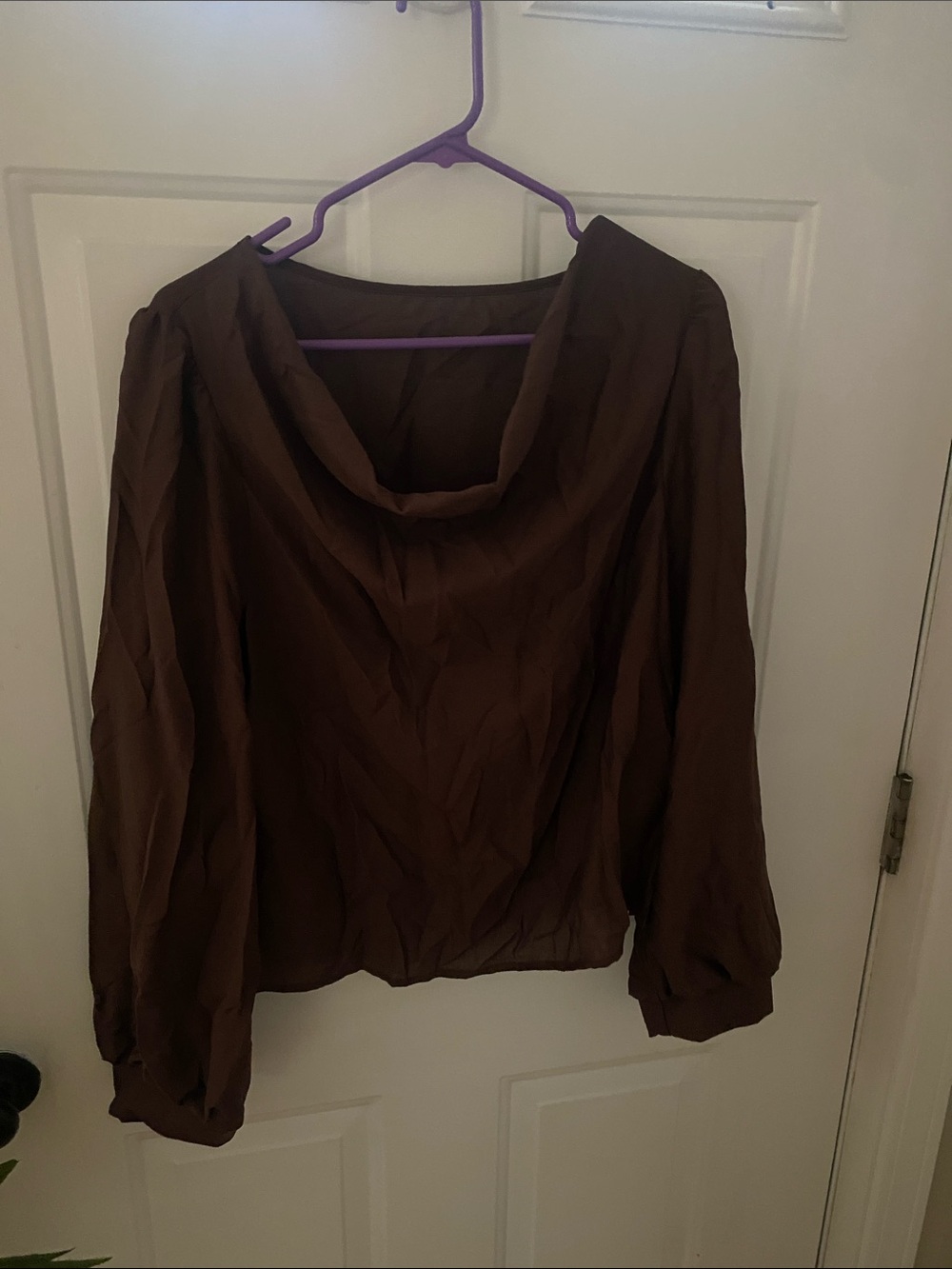 SHEIN Brown Draped Neck Long Sleeve Blouse